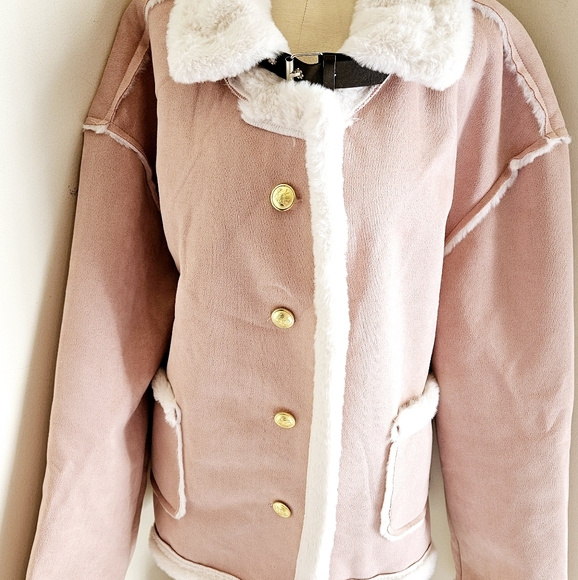 PRETTY IN PINK SKI BUNNY VIBES FAUX SUEDE FAUX FUR LINED JACKET - Picture 2 of 11
